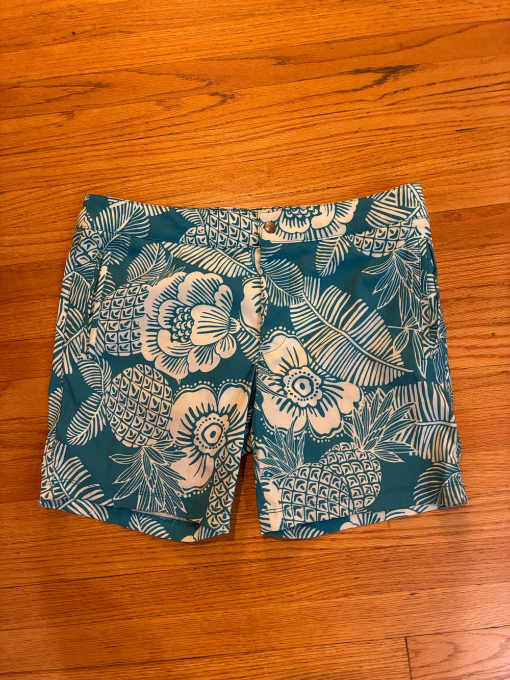 Mr Turk Men's Teal Floral Pineapple Swim Board Shorts